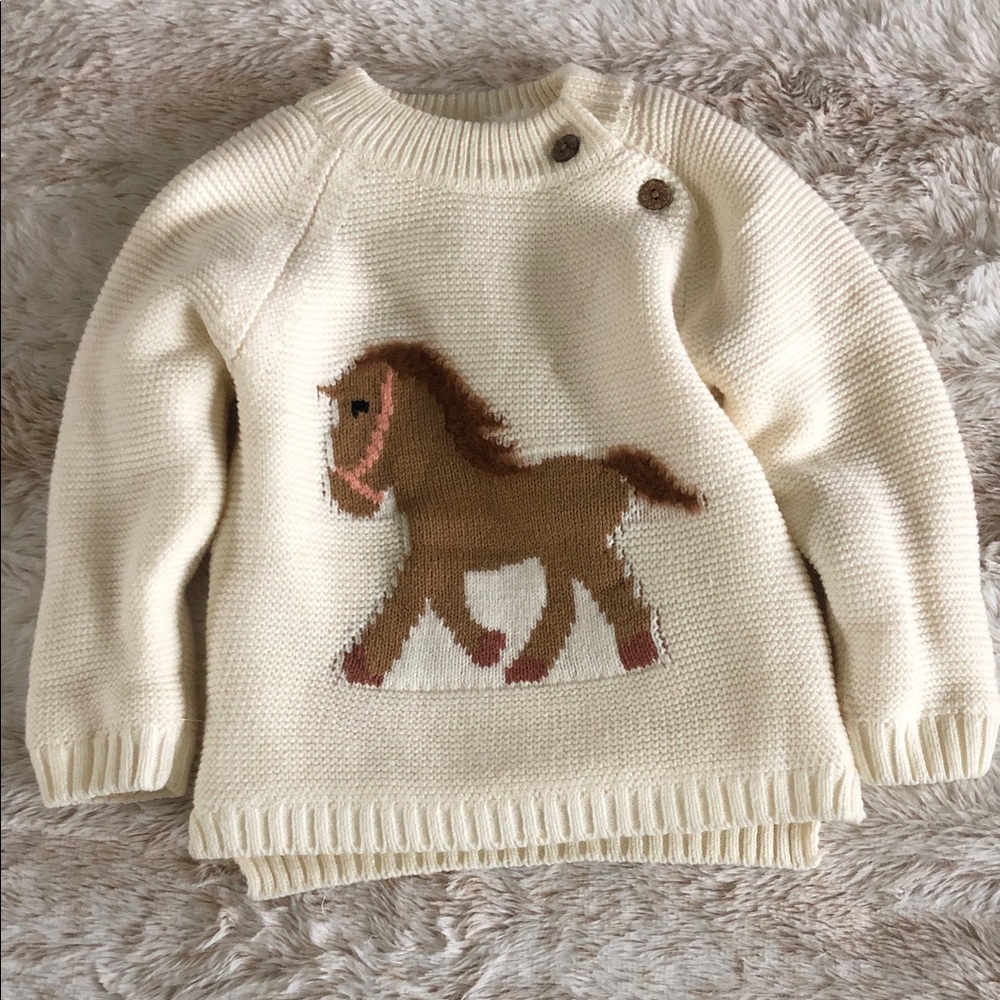 Cream Sweater with Sherpa lining with Horse Design